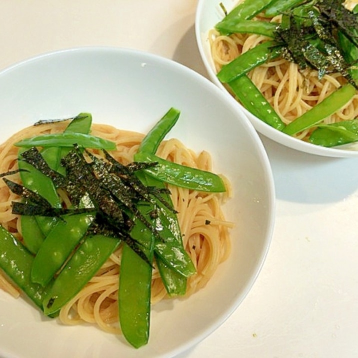 絹さやどっさり☆簡単たらこソースパスタ